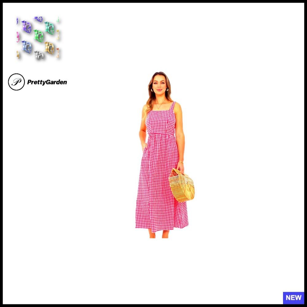 Plaid Square Neck Maxi Dress Spaghetti Strap A-Line Smocked Back Beach Vacation - Picture 7 of 7